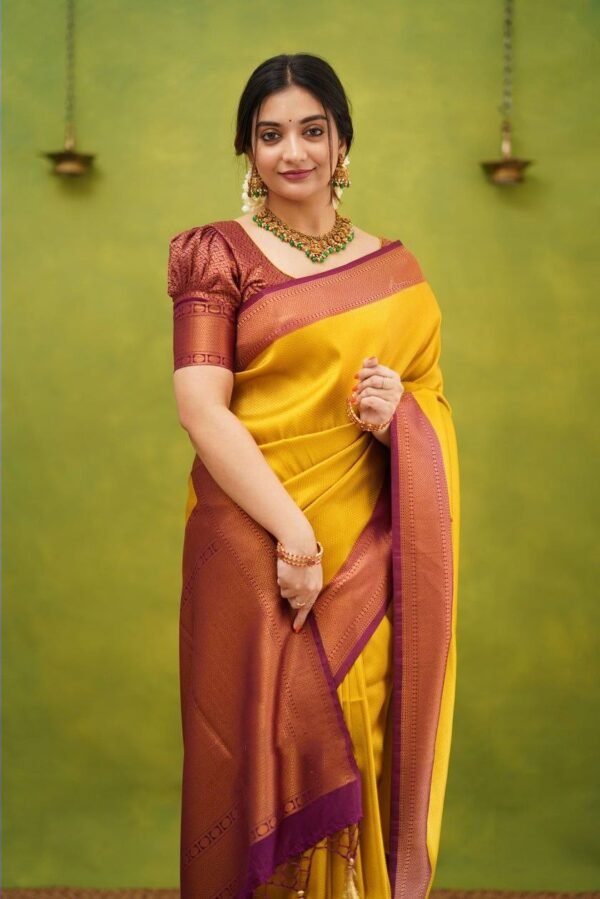 Yellow Color Soft Banarasi Silk Saree with Golden Zari Work