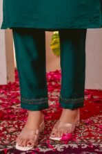 Green Kurti Set – Embroidered Viscose Silk Kurti Set with Dupatta - Image 6